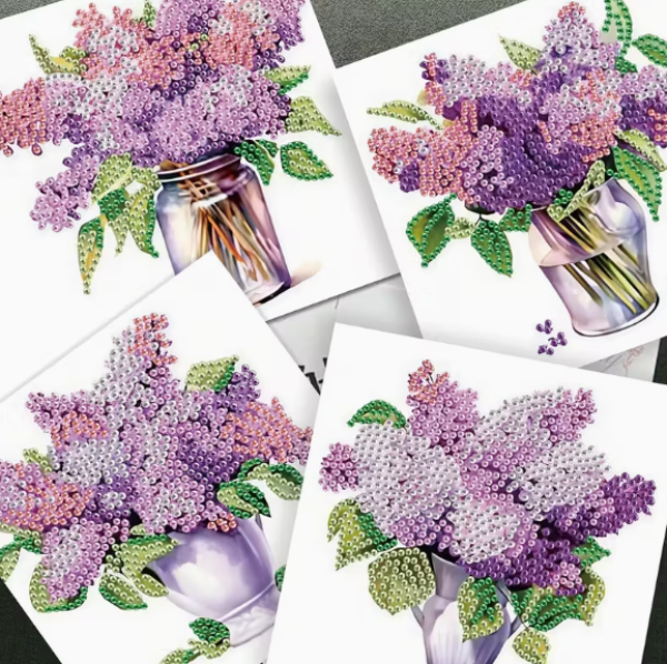 Diamond Painting 6 Stück Fliederblumenkarten